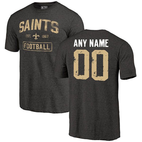 Men Black New Orleans Saints Distressed Custom Name and Number Tri-Blend Custom NFL T-Shirt